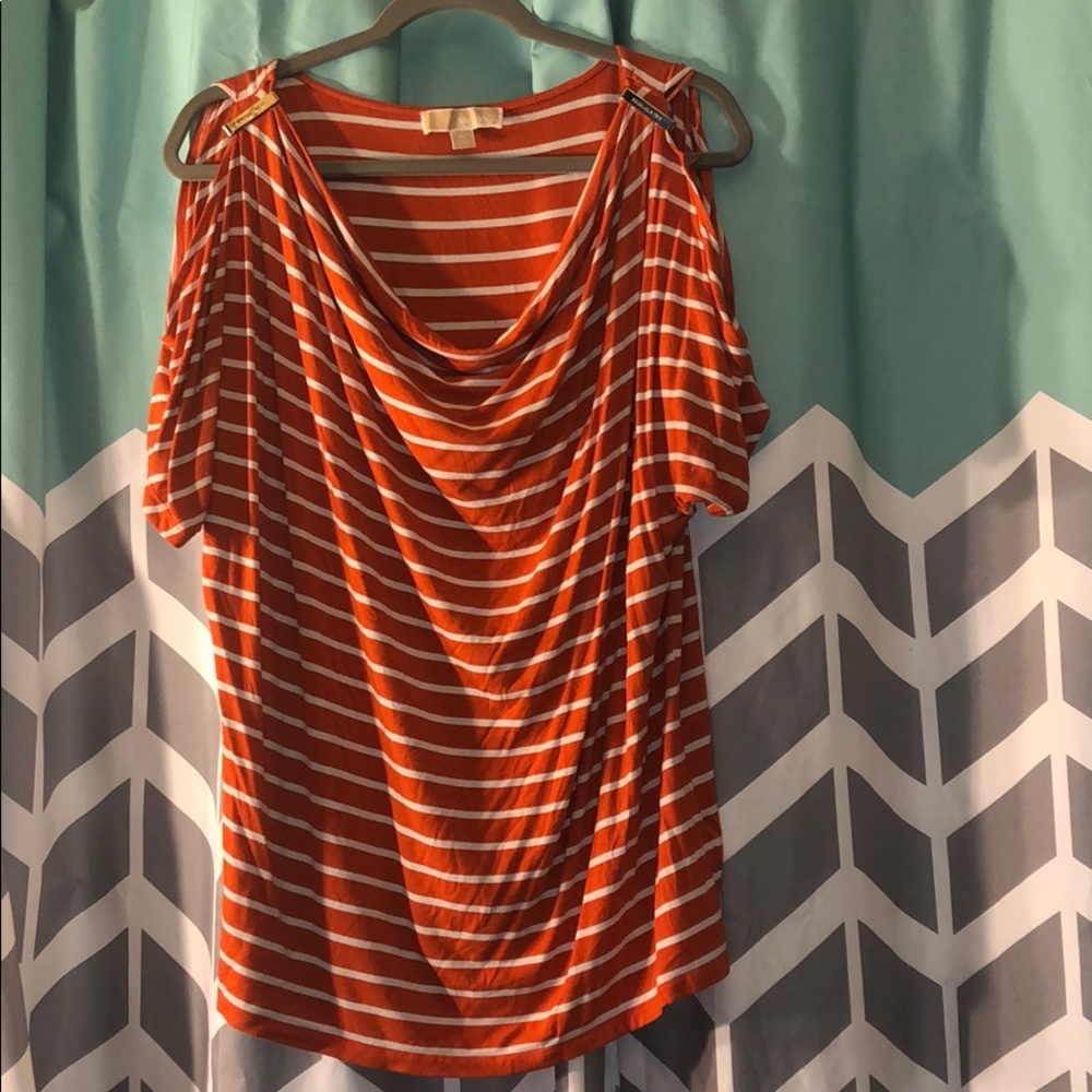 Michael kors orange striped cold shoulder shirt